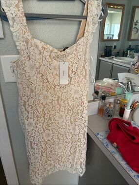 Aakaa Cream Lace Mini Dress